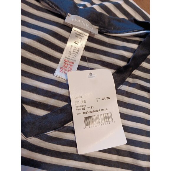 Hanro Laura Bigshirt Sleep Shirt Women XS VNeck Short Sleeve Midnight Stripe NWT - Picture 2 of 6
